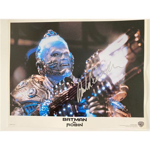 Batman and Robin Arnold Schwarzenegger signed Lobby Card. GFA Authenticated