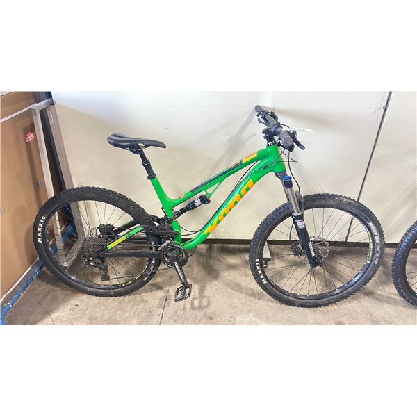 KONA PROCESS 134 GREEN  FULL SUSPENSION MOUNTAIN BIKE WITH FILL DISC BRAKES