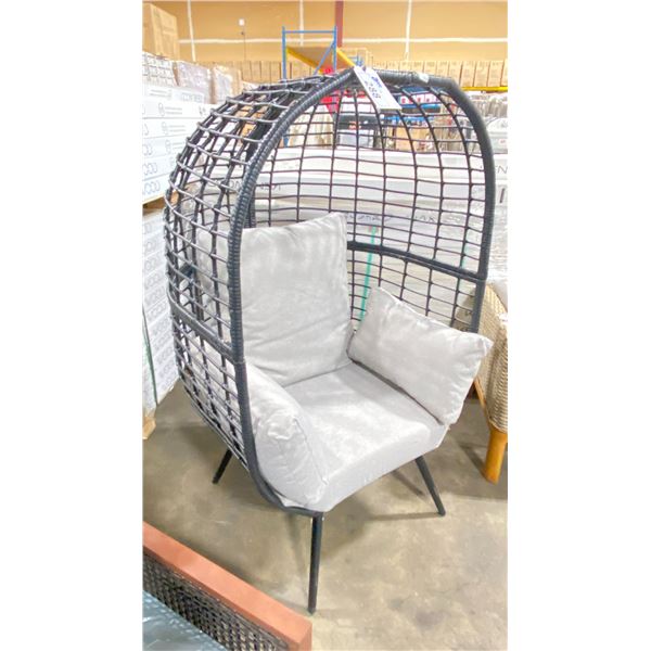 PATIO BLISS BLACK WRAPPED CAST ALUMINUM OUTDOOR PATIO ACCENT EGG CHAIR WITH GREY CUSHION