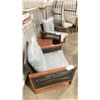 Image 2 : PATIOFLARE COLTON WOOD / PLASTIC RATTAN 3PCS OUTDOOR PATIO CHAT SET WITH GREY CUSHIONS INCLUDING: