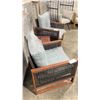 Image 2 : PATIOFLARE COLTON WOOD / PLASTIC RATTAN 3PCS OUTDOOR PATIO CHAT SET WITH GREY CUSHIONS INCLUDING: