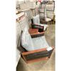 Image 2 : PATIOFLARE COLTON WOOD / PLASTIC RATTAN 3PCS OUTDOOR PATIO CHAT SET WITH GREY CUSHIONS INCLUDING: