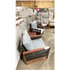 Image 2 : PATIOFLARE COLTON WOOD / PLASTIC RATTAN 3PCS OUTDOOR PATIO CHAT SET WITH GREY CUSHIONS INCLUDING: