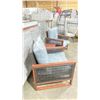 Image 2 : PATIOFLARE COLTON WOOD / PLASTIC RATTAN 3PCS OUTDOOR PATIO CHAT SET WITH GREY CUSHIONS INCLUDING: