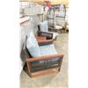 Image 2 : PATIOFLARE COLTON WOOD / PLASTIC RATTAN 3PCS OUTDOOR PATIO CHAT SET WITH GREY CUSHIONS INCLUDING: