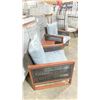 Image 2 : PATIOFLARE COLTON WOOD / PLASTIC RATTAN 3PCS OUTDOOR PATIO CHAT SET WITH GREY CUSHIONS INCLUDING: