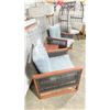 Image 2 : PATIOFLARE COLTON WOOD / PLASTIC RATTAN 3PCS OUTDOOR PATIO CHAT SET WITH GREY CUSHIONS INCLUDING: