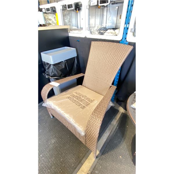 PATIOFLARE LIGHT BROWN COMFORT MUSKOKA PF-CH338C-LBR OUTDOOR PATIO CHAIR WITH BEIGE CUSHION