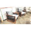 Image 2 : PATIOFLARE COLTON WOOD / PLASTIC RATTAN 3PCS OUTDOOR PATIO CHAT SET WITH GREY CUSHIONS INCLUDING: