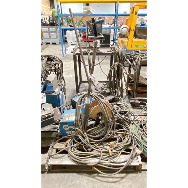 PALLET OF MILLER 24A WIRE FEEDER - DUAL UNITS W/ WELDING GUNS, WIRE SPOOLS & CABLES