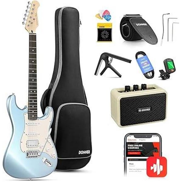 Donner Electric Guitar, DST-152R 39″ Electric Guitar Kit HSS Pickup Coil Split, Beginner Se