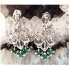 Image 2 : 14K White Gold Emerald and Diamond Earrings