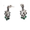 Image 3 : 14K White Gold Emerald and Diamond Earrings