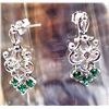 Image 4 : 14K White Gold Emerald and Diamond Earrings