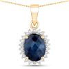 Image 1 : Checkerboard Blue Sapphire & Diamond Halo Pendant