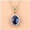 Image 4 : Checkerboard Blue Sapphire & Diamond Halo Pendant