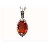Image 3 : Orange Sapphire and Diamond Halo Navette Necklace