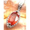 Image 4 : Orange Sapphire and Diamond Halo Navette Necklace