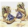 Image 1 : 14K Yellow Gold Trilliant-Cut Tanzanite and Diamond Earrings