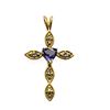 Image 2 : 14K Yellow Gold Tanzanite & Diamond Cross Pendant