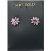 Image 2 : 14K White Gold Pink Sapphire and Diamond Halo Earrings