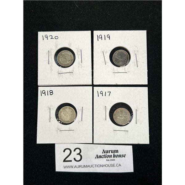 4 10 Cent Coins, 1917,18,19 + 20