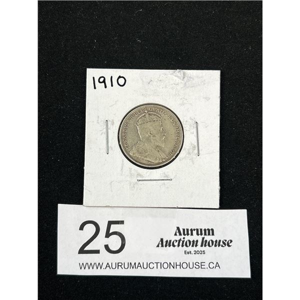 1910 CDN Silver 25 Cent Coin