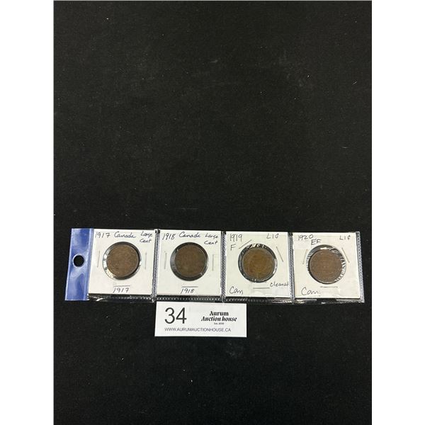 4 Large CDN Pennies 1917,18,19,20