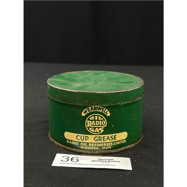 Vintage Full Wearwell Full Oil Radio Gas Cup Grease Tin