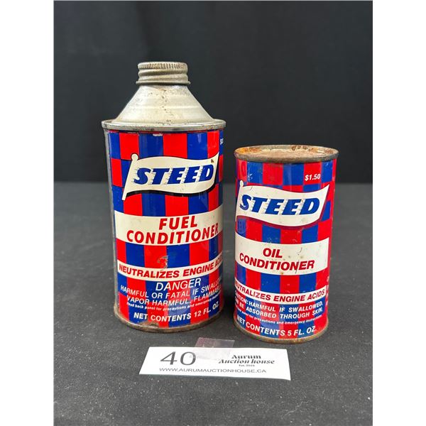 Vintage Steed Fuel Conditioner and Oil Conditioner Tins, Full