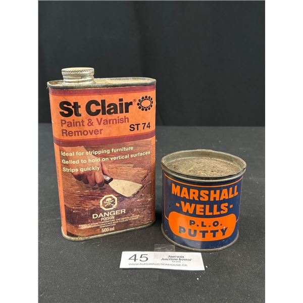 2 Vintage Tins, St.Claire, Paint and Varnish and a Marshall Wells Putty Full