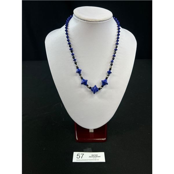 Genuine Antique Art Deco Lapis Glass Bead Necklace Beauty!