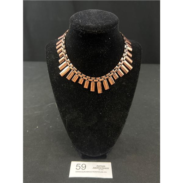 Designer Signed RENOIR Art Deco Copper Necklace C.1960s Solid Quality