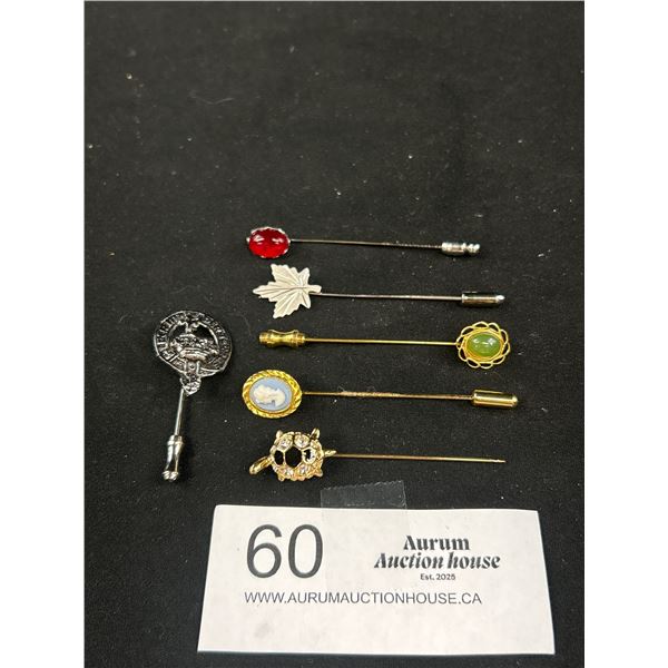 Vintage Stick Pin Collection Jade Sterling etc