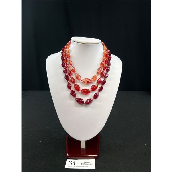 Antique Art Glass Hand Knotted Necklace Matching Gem Set Clasp
