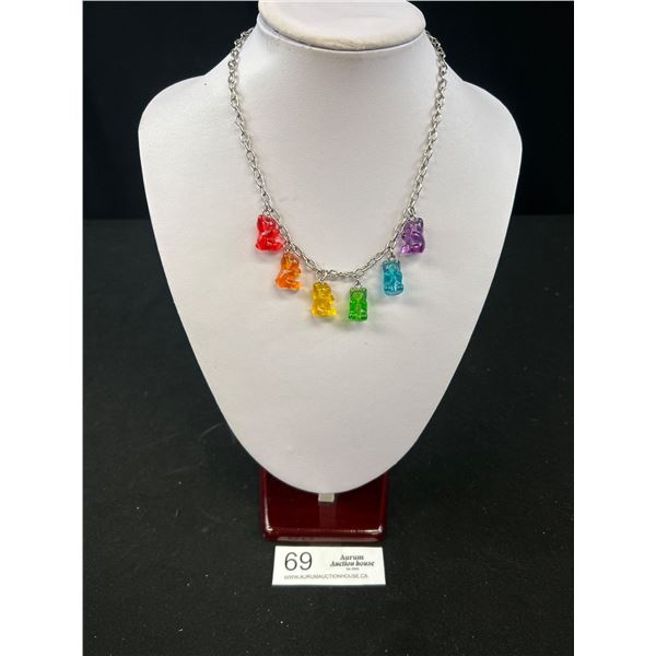 Adorable Vintage Lucite Gummy Bear Necklace