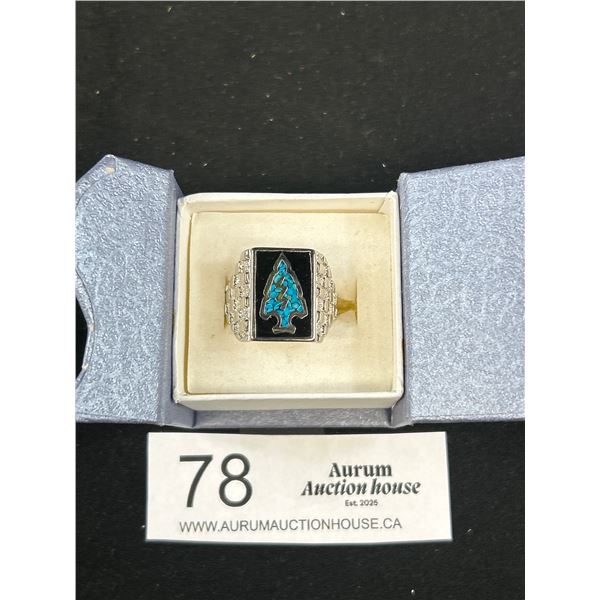 Vintage Mens Silver Turqouise Onyx King Solid