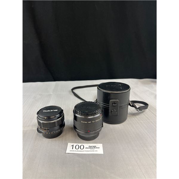 Vintage Super Takumar Camera Lens + Vivitar 70-150 Multiplyer Camera Lens in Hardshell Case