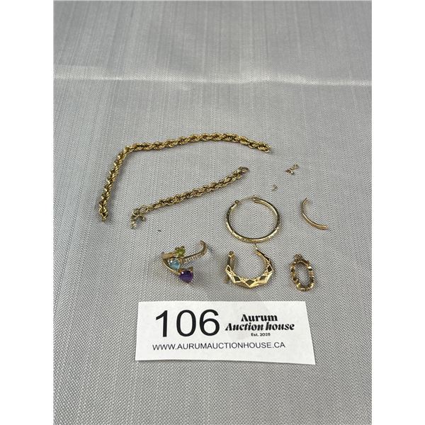 10KT Gold Single Earrings and Scrap or Repair - All Marked and Tested 8.6 Grams