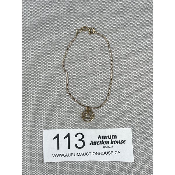 10KT Yellow Gold 7" Box Link Bracelet and Charm - Marked and Tested 1.8 Grams