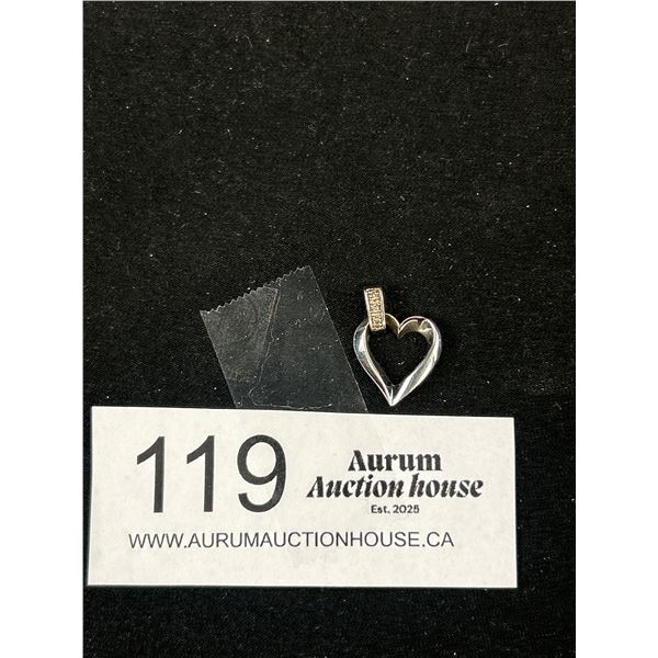 10KT White Gold Heart and Diamond Pendant- Nice Quality- Marked and Tested 2 Grams