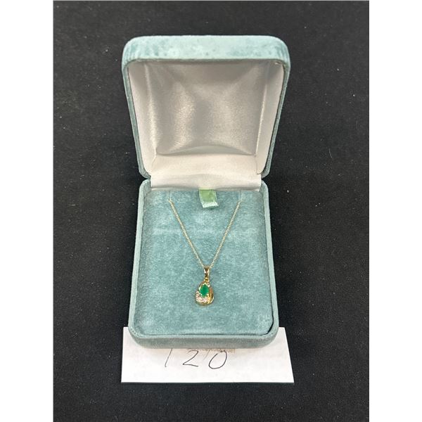 14KT Yellow Gold 18" Twist Link Chain and 14KT Teardrop Emerald Pendant with Makers Marks- Marked an