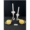 Image 1 : Vintage Fitz and Floyd Lot: Beautiful Porcelain Calla Lily Porcelain 2 CANDLE AND 1987 Creamer Sugar
