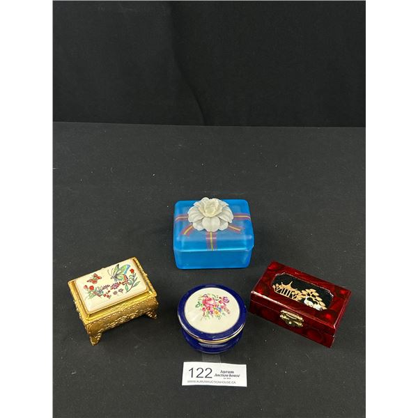 Vintage Lot of 4 Trinket Boxes - Ceramiche Italy Porcelain Cobalt Blue - Japan Brass Procelain Caske