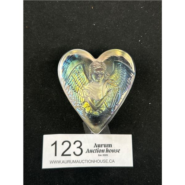 Robert Held Art Glass Hand Blow Heart Shape Clear Iridescent Paperweight - EUC