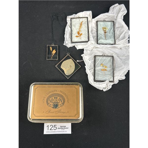 Lot of 5 Vintage MCM Leaded Beveled Glass Pressed Dried Flowers Window Sun Catchers - EUC