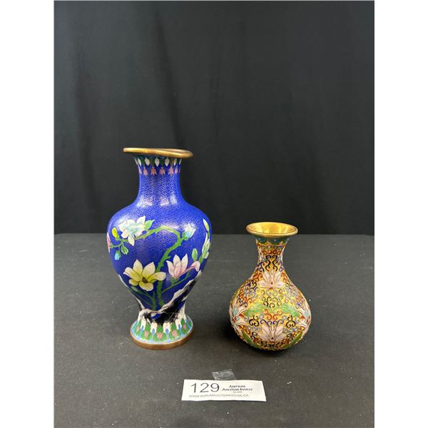 Vintage Chinese Oriental Asian Floral Enameled Cloisonne Vases 8.24" and 5 1/8th" Tall