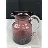 Image 2 : 2 Vintage Amethyst Purple Hand Blown Glass Pitchers - 9 1/4" x 5" Across Base and 4" X 3 1/8th" Acro