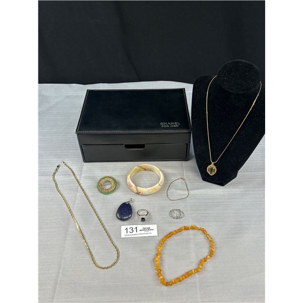 Chanel For Men Black Valet Jewelery Box w/ Velvet Interior 1 Drawer and Nice Costume Jewelery Conten