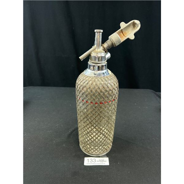 Vintage Wired Mesh Glass Seltzer Bottle